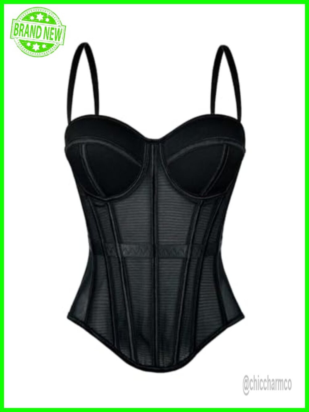 Mesh Corset Top See Through Boned Cami Spaghetti Strap Party Clubwear
